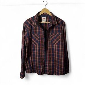 Levi's - Plaid Button-Up Shirt - Men's L - Red Navy Western Yoke Long Sleeve